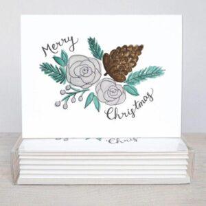 Merry Christmas Roses Card - Set Of 10