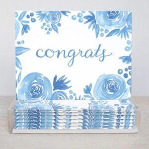 Blue Floral Congrats Cards - Set Of 10