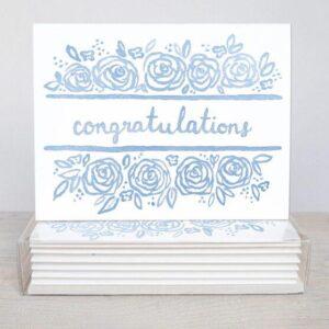 Blue Roses Congratulations Cards - Set Of 10