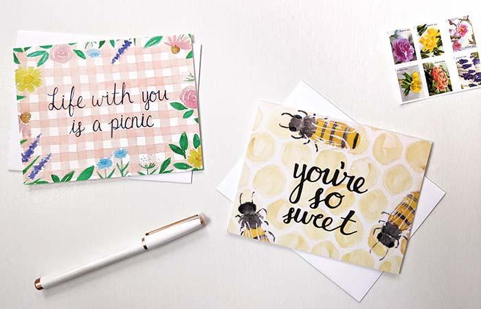 Friendship and Just Because Watercolor Greeting Cards Set 5 Cards