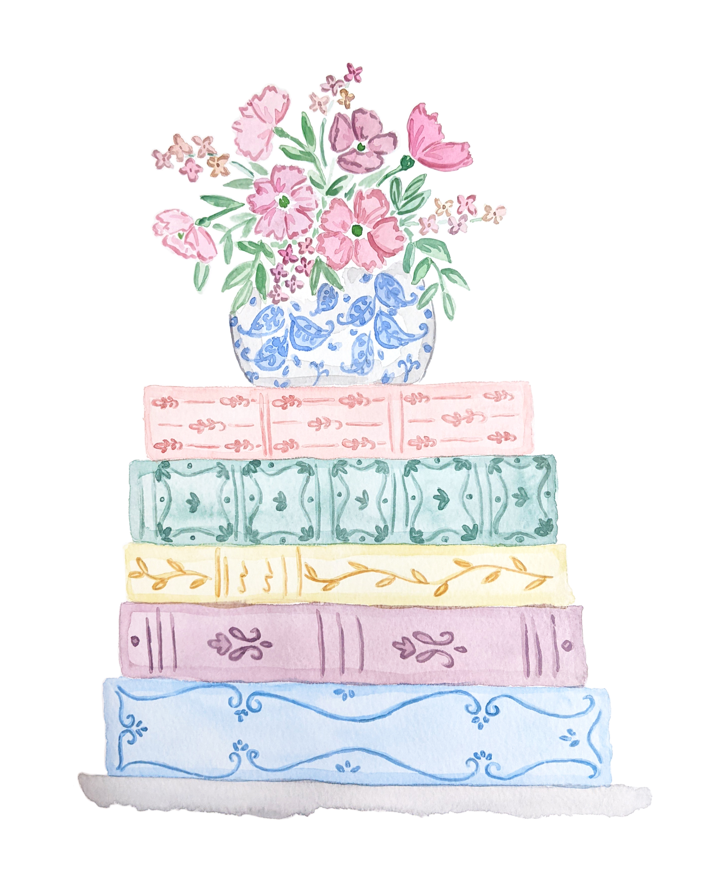 Stack Of Books Drawing Art Print