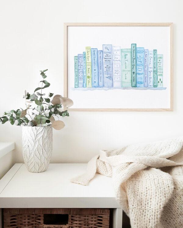 Classic Books In Blue Watercolor Art Print - Image 2