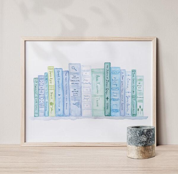 Classic Books In Blue Watercolor Art Print - Image 3