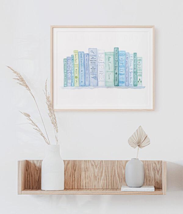Classic Books In Blue Watercolor Art Print - Image 4