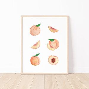Watercolor Peaches Kitchen Fruits Art Print
