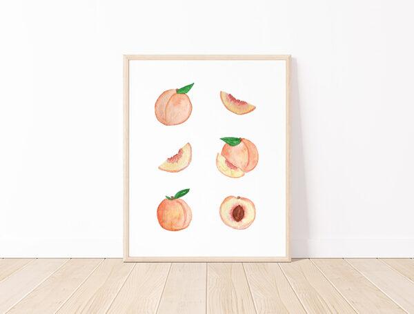 Watercolor Peaches Kitchen Fruits Art Print