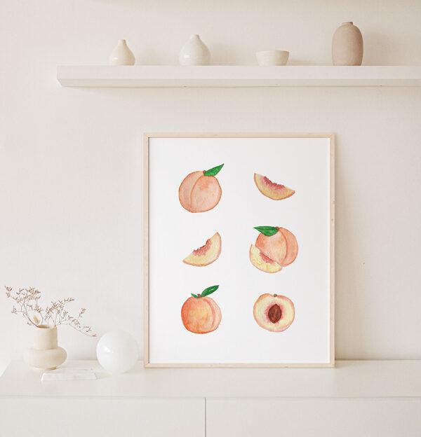 Watercolor Peaches Kitchen Fruits Art Print - Image 3