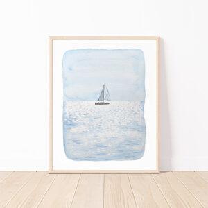 Sailboat On The Horizon Watercolor Art Print