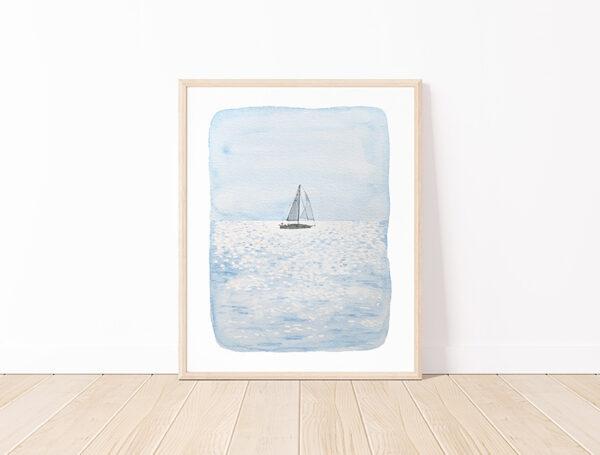 Sailboat On The Horizon Watercolor Art Print