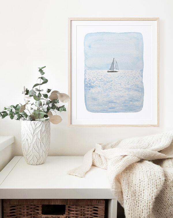 Sailboat On The Horizon Watercolor Art Print - Image 2