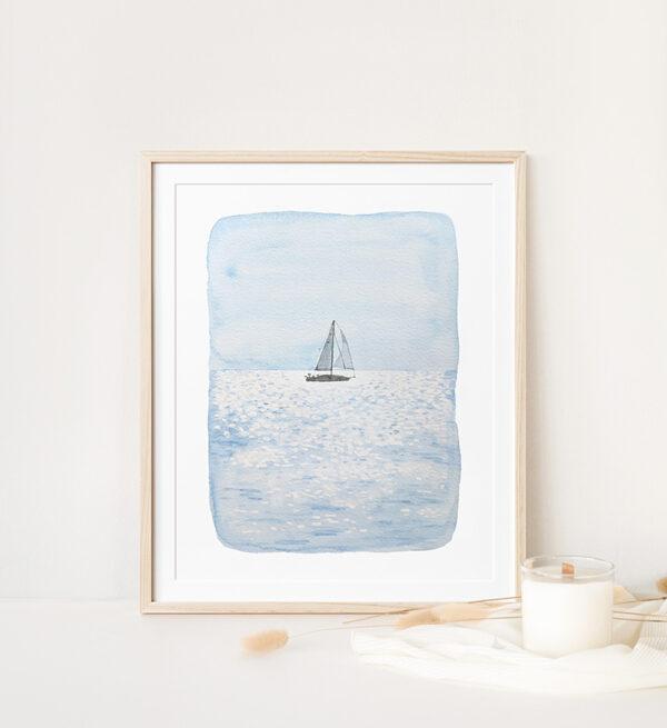 Sailboat On The Horizon Watercolor Art Print - Image 3