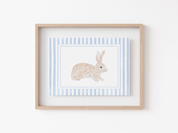 Blue Striped Watercolor Bunnies 5x7 Art Prints - Image 2