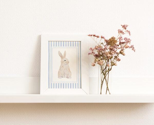 Blue Striped Watercolor Bunnies 5x7 Art Prints - Image 4
