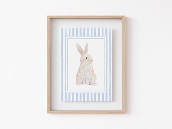 Blue Striped Watercolor Bunnies 5x7 Art Prints - Image 3