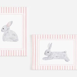 Pink Striped Watercolor Bunnies 5x7 Art Prints