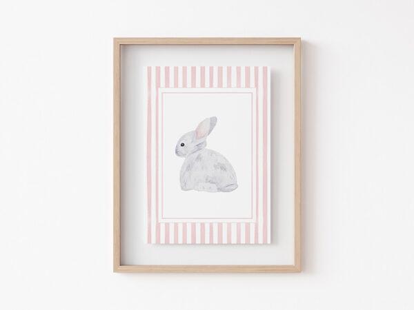 Pink Striped Watercolor Bunnies 5x7 Art Prints - Image 3