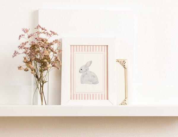 Pink Striped Watercolor Bunnies 5x7 Art Prints - Image 4