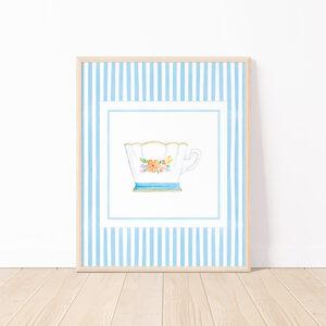 Striped Teacup Art Print In Aqua