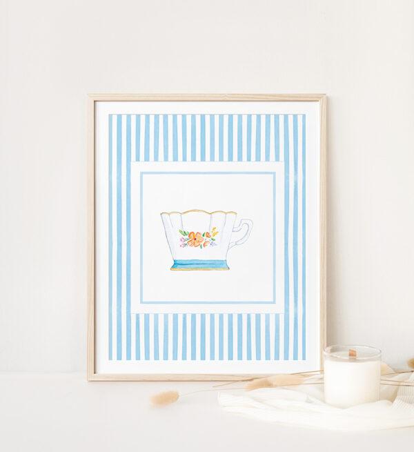 Striped Teacup Art Print In Aqua - Image 2