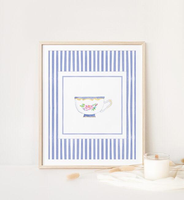 Striped Teacup Art Print In Dark Blue - Image 2