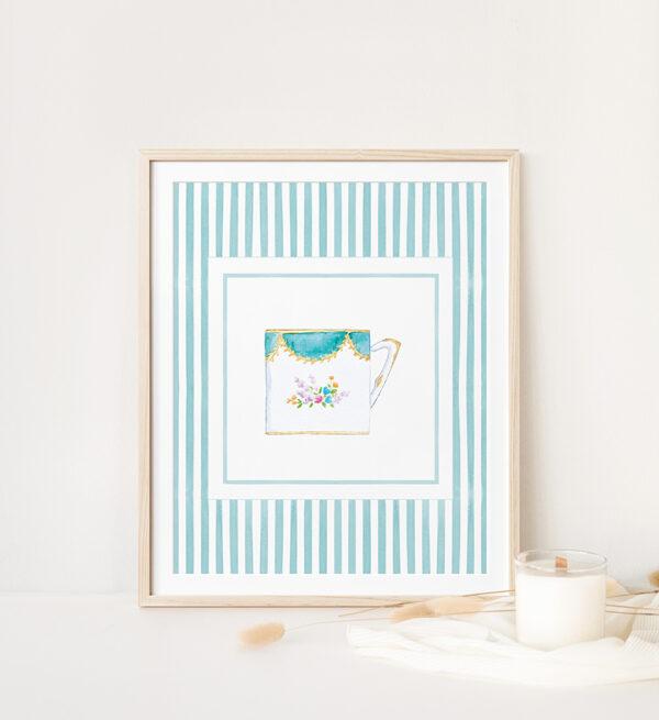 Striped Teacup Art Print In Dark Teal - Image 2