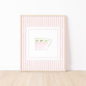 Striped Teacup Art Print In Light Pink