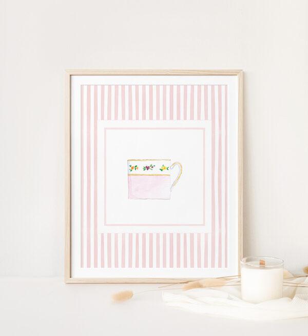 Striped Teacup Art Print In Light Pink - Image 2