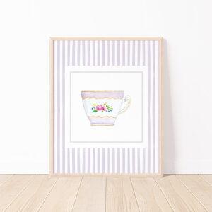 Striped Teacup Art Print In Light Purple
