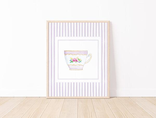 Striped Teacup Art Print In Light Purple