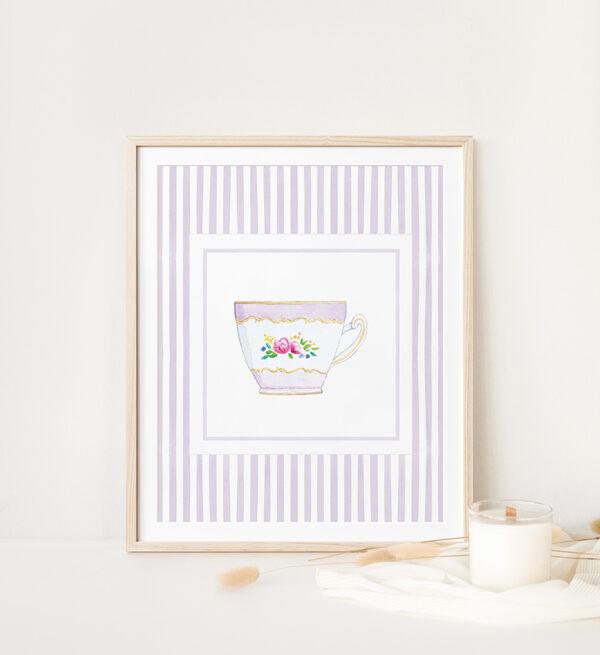 Striped Teacup Art Print In Light Purple - Image 3