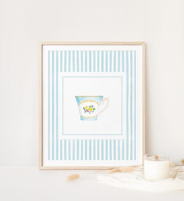 Striped Teacup Art Print In Light Teal - Image 2