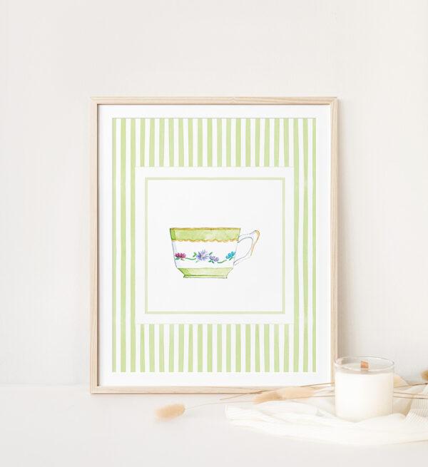 Striped Teacup Art Print In Lime Green - Image 2