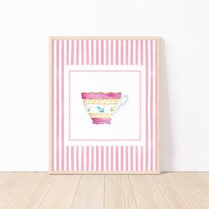 Striped Teacup Art Print In Magenta