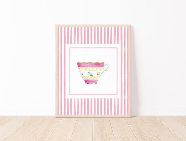 Striped Teacup Art Print In Magenta