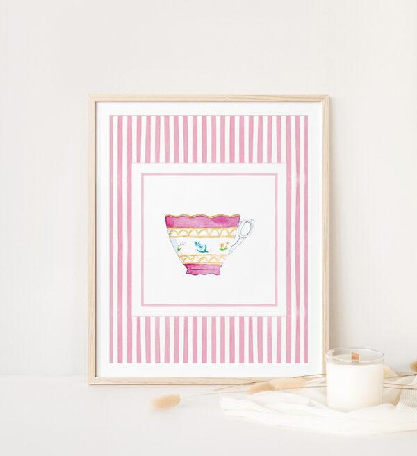 Striped Teacup Art Print In Magenta - Image 2
