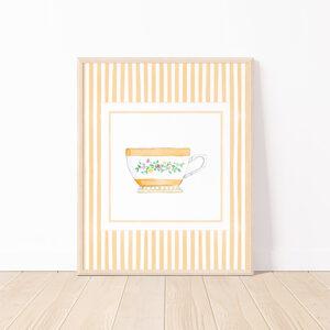 Striped Teacup Art Print In Orange