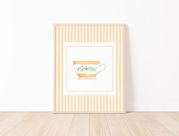 Striped Teacup Art Print In Orange