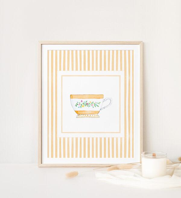 Striped Teacup Art Print In Orange - Image 2