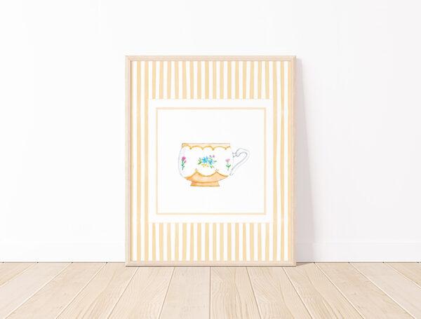Striped Teacup Art Print In Peach