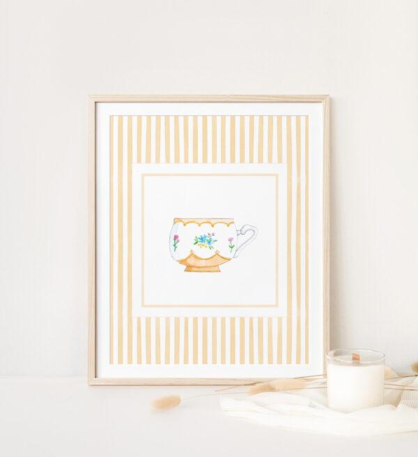 Striped Teacup Art Print In Peach - Image 2