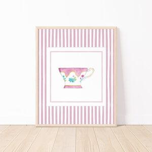 Striped Teacup Art Print In Purple