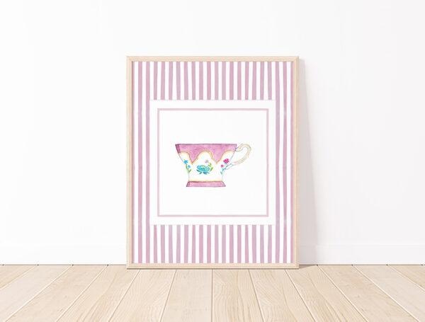 Striped Teacup Art Print In Purple
