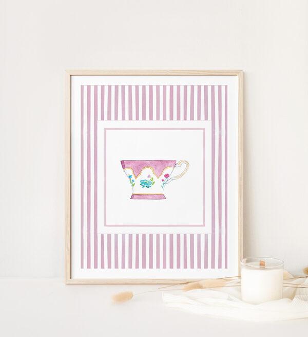 Striped Teacup Art Print In Purple - Image 2