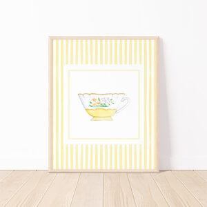 Striped Teacup Art Print In Yellow