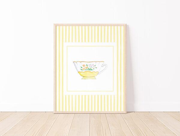 Striped Teacup Art Print In Yellow