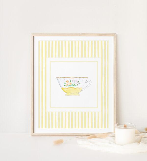 Striped Teacup Art Print In Yellow - Image 2