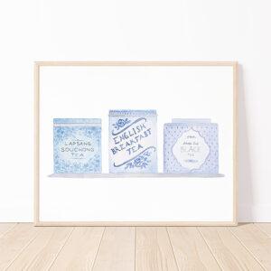 Tea Tins Art Print In Blue