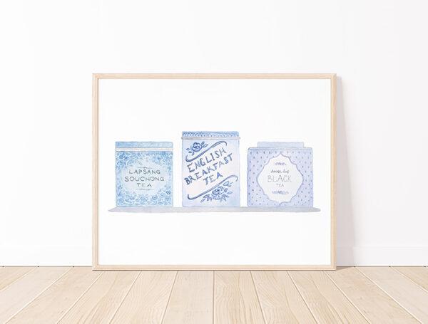 Tea Tins Art Print In Blue