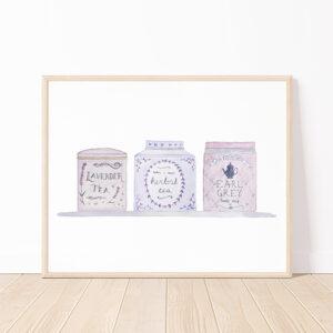 Tea Tins Art Print In Purple