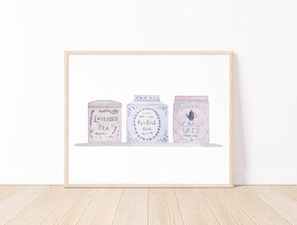 Tea Tins Art Print In Purple